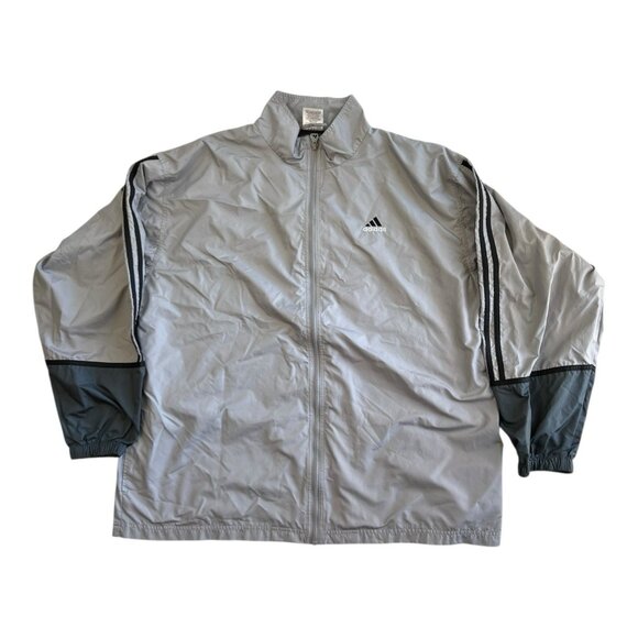 Vintage Adidas Windbreaker Jacket Silver Gray Size XL 90s 3 Stripes - Picture 1 of 11